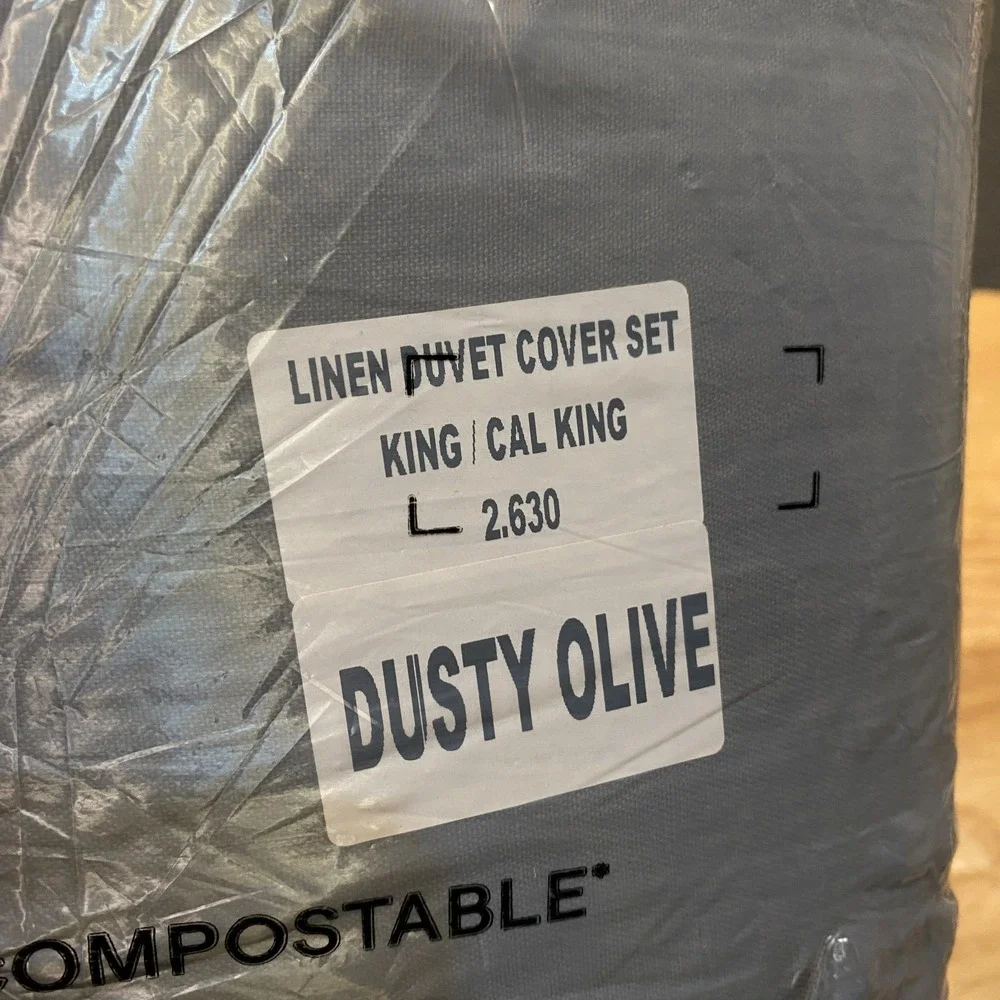 Quince European Linen Duvet Cover Set with Shams King/Cal King Dusty Olive Green